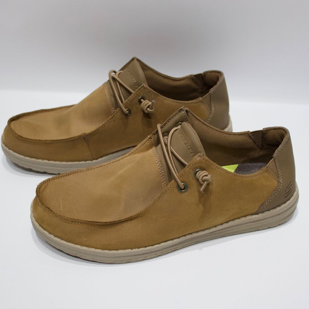 Skechers Melson Ramilo Brown Leather Slip-On Loafer Shoes Men Size 10 Worn Once